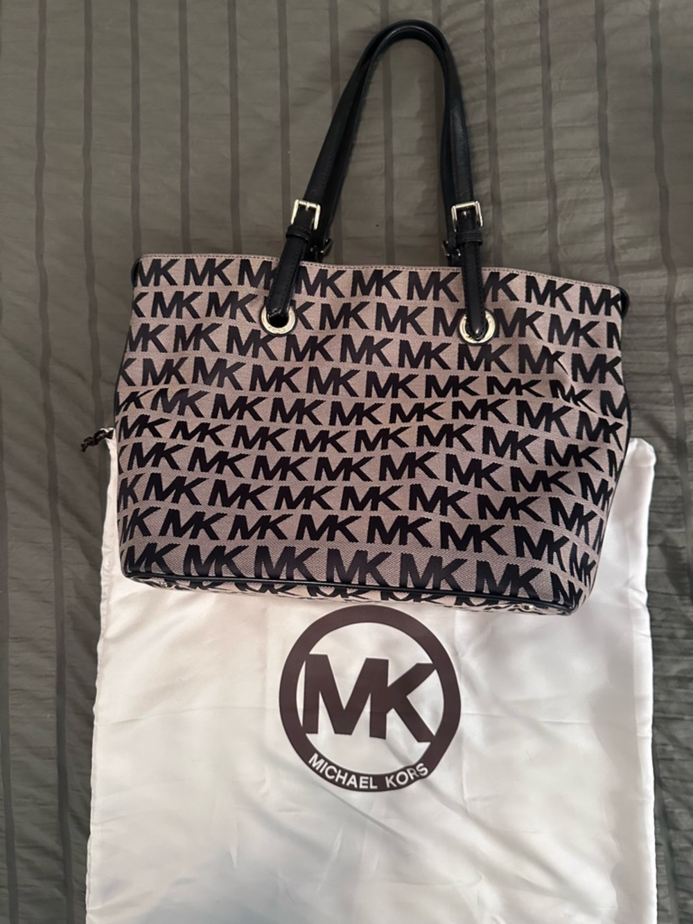 Michael Kors Beige and Black Canvas Purse